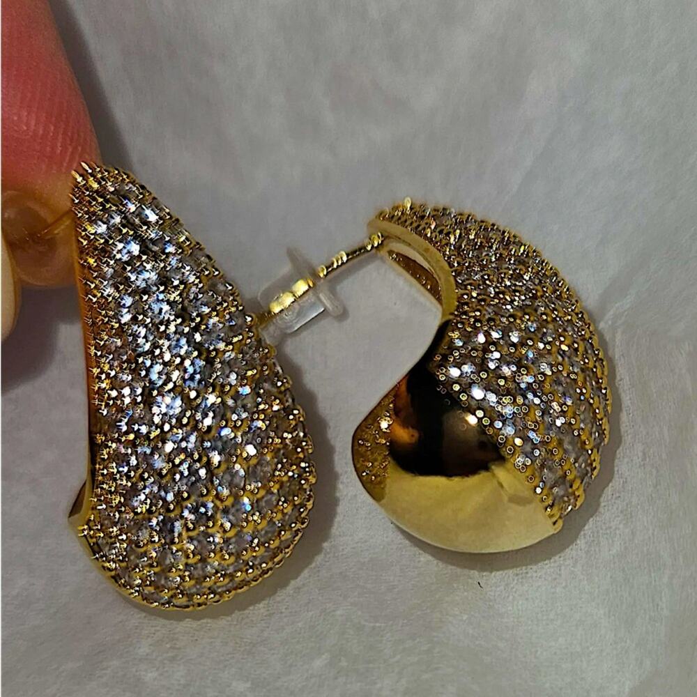 Gold Zircon Water Drop Earrings Luxury Exquisite Tear Drop Gold Plated Gift - Picture 6 of 13